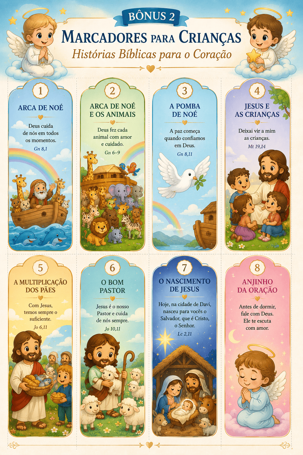 16 Marcadores Infantis: Histórias Bíblicas